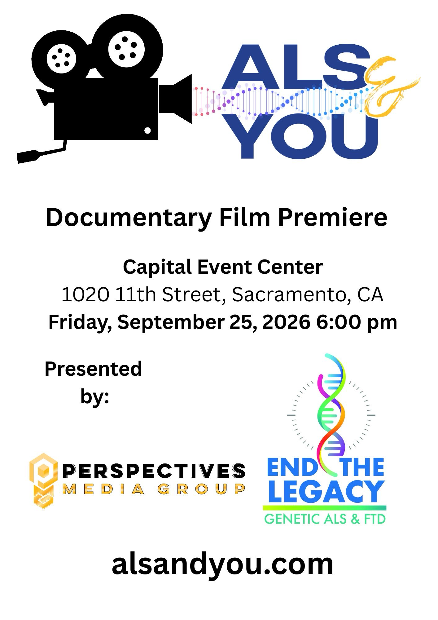 Flyer for the ALS and You documentary premiere in Sacramento on September 25, 2026